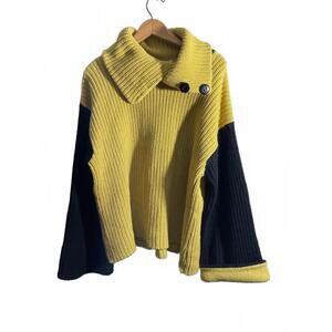 Margaret Winters Knit Sweater Artisan Made Contrasting Color Block Button Collar